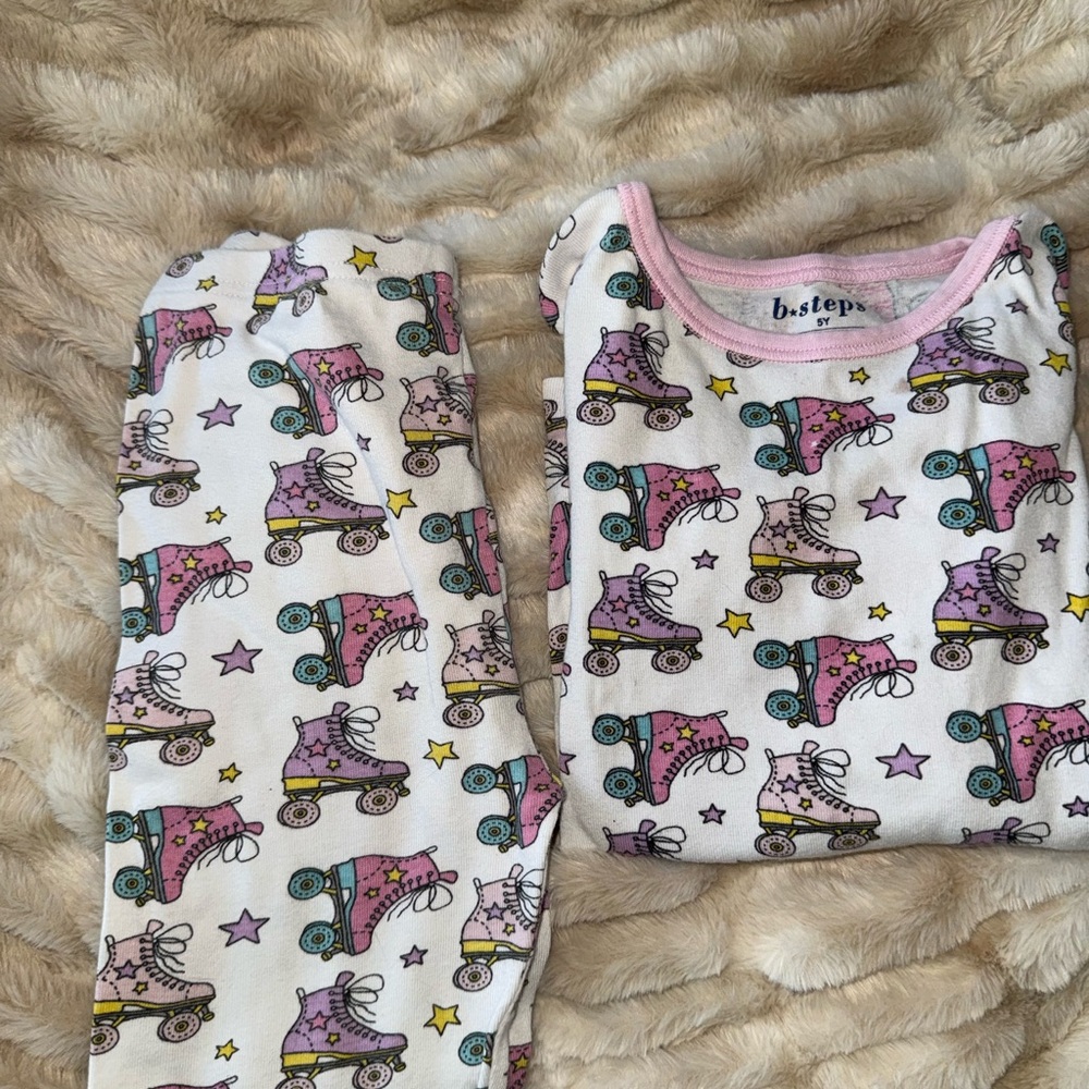 Kids Pajamas - White with Pink and Purple Roller Skates